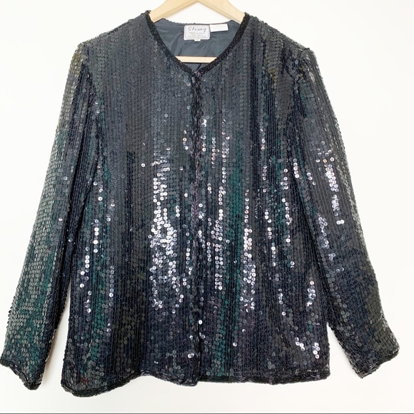 Vintage Silk Black Beaded Holiday Jacket Women’s Size Small - Picture 3 of 8